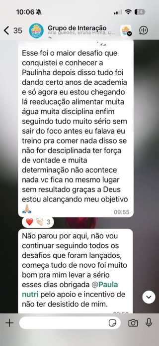 Mensagem sobre retomar a alimentação e continuar após o desafio.