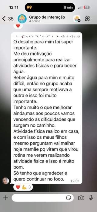 Mensagem sobre motivação para beber água e se movimentar.